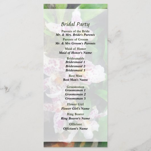 Elegant Beallara Orchids Wedding Programme Programmakaart (Achterkant)