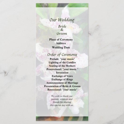 Elegant Beallara Orchids Wedding Programme Programmakaart (Voorkant)