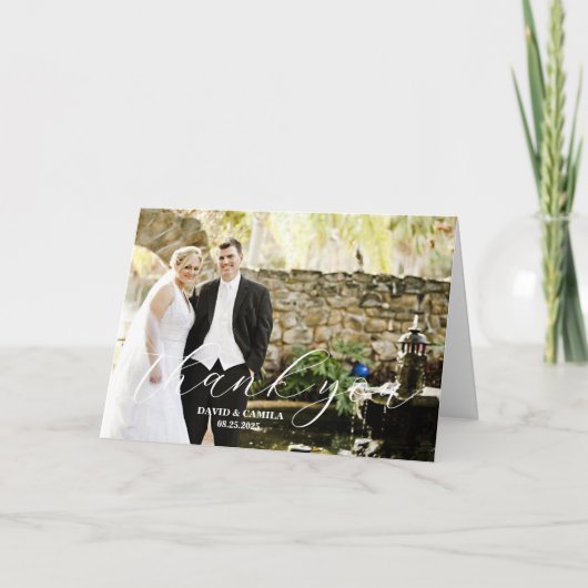 Elegant Beatrice Script Photo Wedding Bedankkaart (Voorkant)