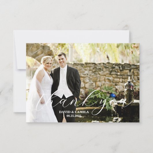 Elegant Beatrice Script Photo Wedding Bedankkaart (Voorkant)