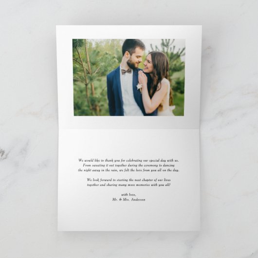 Elegant Beatrice Script Photo Wedding Bedankkaart (Binnen)