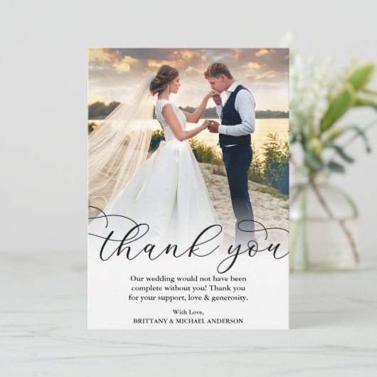 Elegant Beauful Calligraphy Wedding Photo Bedankkaart (Staand voorkant)