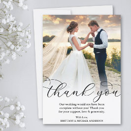 Elegant Beauful Calligraphy Wedding Photo Bedankkaart