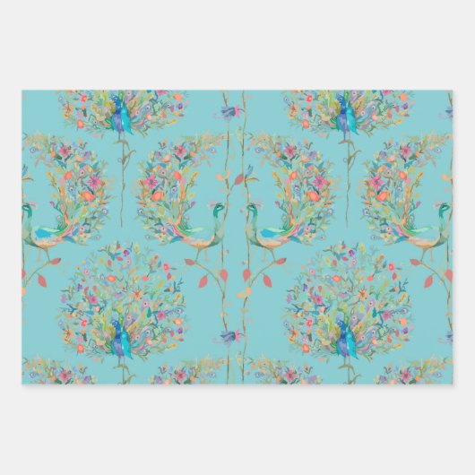 Elegant beautiful peacock watercolour inpakpapier vel (Voorkant)