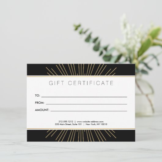 Elegant Beauty Gold Sunburst Black Gift Kaart (Staand voorkant)