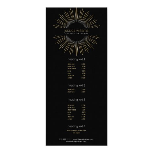 Elegant Beauty Gold Sunburst op zwart Reclamekaart (Voorkant)