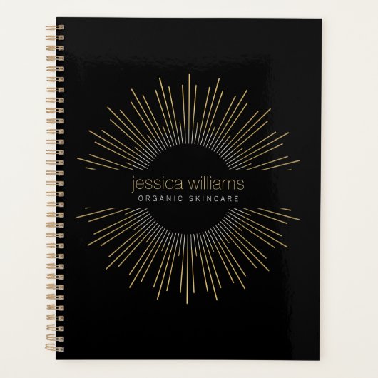 Elegant Beauty Gold Sunburst Zwart Afspraak Planner (Voorkant)