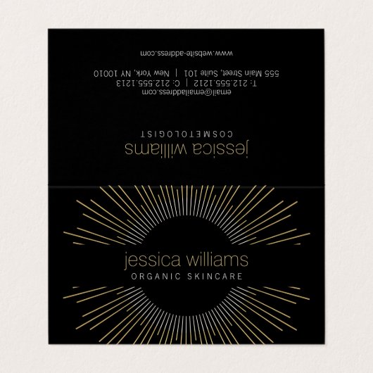 Elegant Beauty Gold Sunburst Zwart Gevouwen Visitekaartje (Buitenkant ongevouwen)