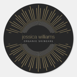 Elegant Beauty Gold Sunburst Zwart Ronde Sticker