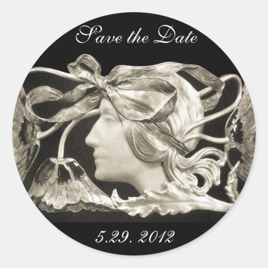 ELEGANT BEAUTY / LADY MET BOW EN STROOM RONDE STICKER (Voorkant)