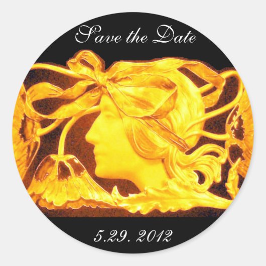 ELEGANT BEAUTY / LADY MET GEEL BOW EN STROMEN RONDE STICKER (Voorkant)