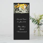 ELEGANT BEAUTY / LADY MET GEEL BOW EN STROMEN SAVE THE DATE (Staand voorkant)