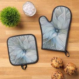 Elegant Beauty Modern Abstract Fractal Art Flower Ovenwant & Pannenlap Set