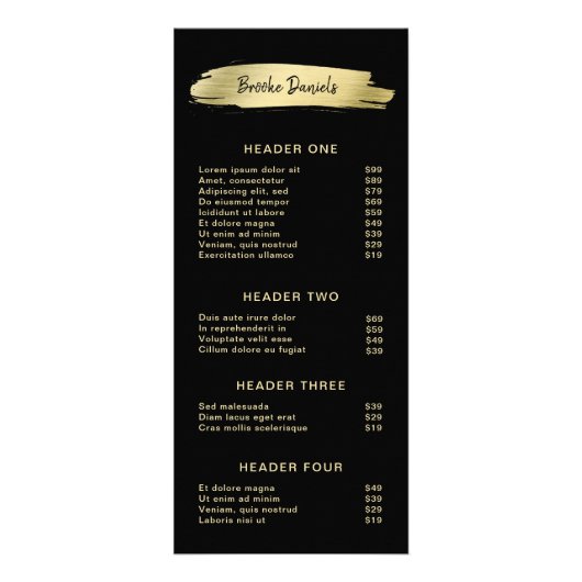 Elegant Beauty Salon Black en Gold Price List Reclamekaart (Voorkant)