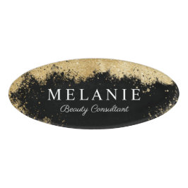 Elegant Beauty Salon Black & Gold Glitter Beauty Naambadge