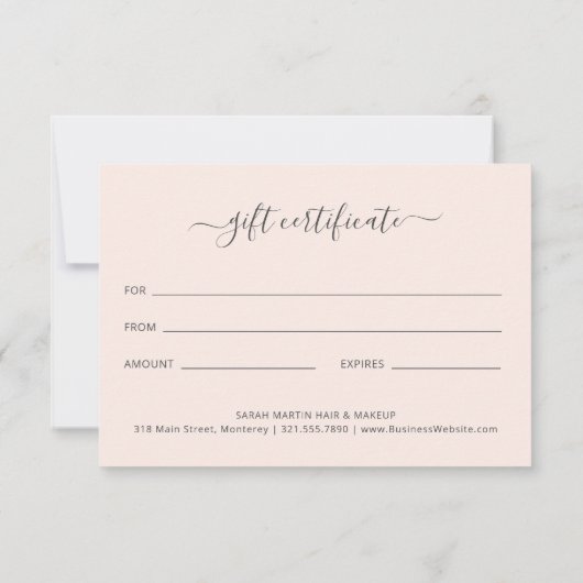 Elegant Beauty Salon Blush Pink Gift Certificate (Achterkant)