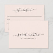 Elegant Beauty Salon Blush Pink Gift Certificate (Voorkant / Achterkant)