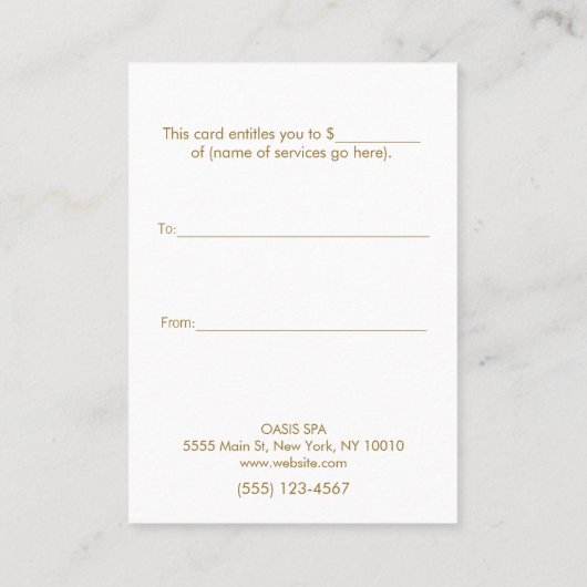 Elegant Beauty Salon en Spa Cadeaubon Kortingskaartje (Achterkant)