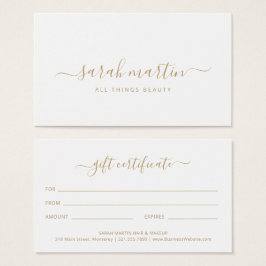 Elegant Beauty Salon Gold Gift Certificate Visitekaartje