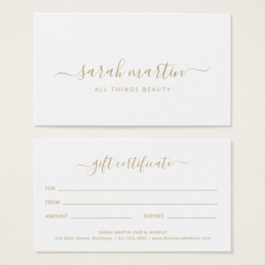 Elegant Beauty Salon Gold Gift Certificate Visitekaartje (Voorkant /achterkant)