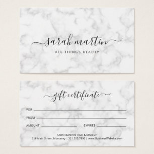 Elegant Beauty Salon Marble Gift Certificate Visitekaartje