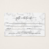 Elegant Beauty Salon Marble Gift Certificate Visitekaartje (Achterkant)