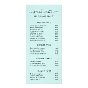 Elegant Beauty Salon Price List Turquoise Reclamekaart