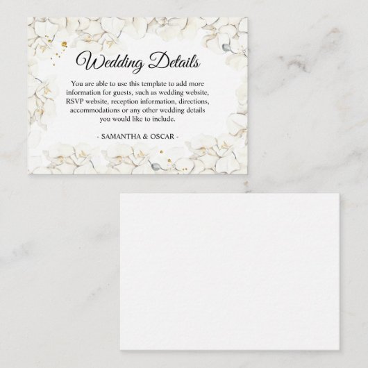 Elegant Beauty White Orchids Lijst Informatiekaartje (Voorkant / Achterkant)