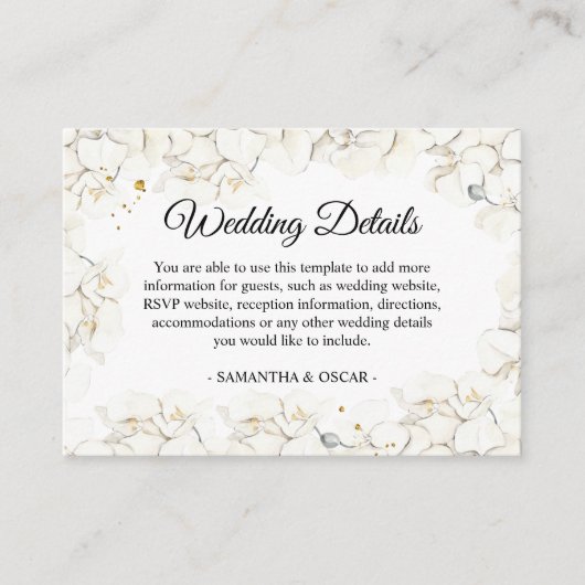 Elegant Beauty White Orchids Lijst Informatiekaartje (Voorkant)