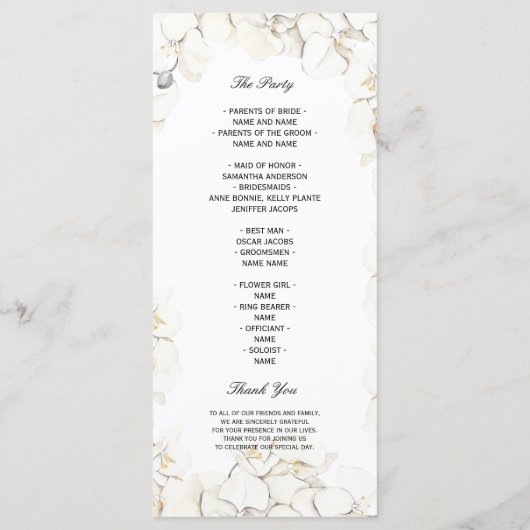 Elegant Beauty White Orchids Lijst Menu (Achterkant)