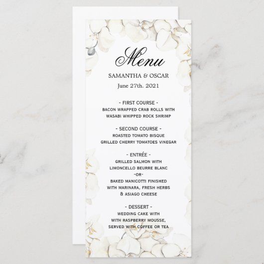 Elegant Beauty White Orchids Lijst Menu (Voorkant / Achterkant)