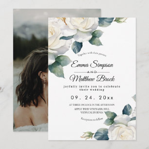 Elegant & Beauty Witte Roos Bloemige Trouw Kaart