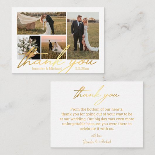 elegant bedankt je 4 foto ' s trouwcollage golden notitiekaartje (Voorkant / Achterkant)