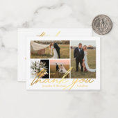 elegant bedankt je 4 foto ' s trouwcollage golden notitiekaartje (Voorkant / Achterkant in situ)