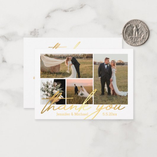 elegant bedankt je 4 foto ' s trouwcollage golden notitiekaartje (Voorkant / Achterkant in situ)