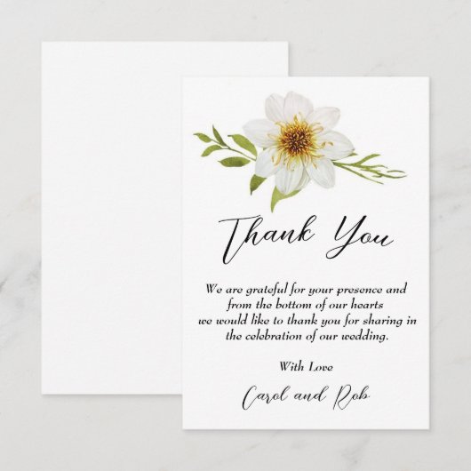 Elegant bedankt je kaart met witte bloemen (Voorkant / Achterkant)