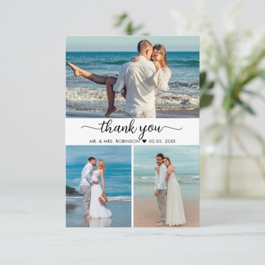Elegant bedankt je script foto Collage Wedding (Staand voorkant)