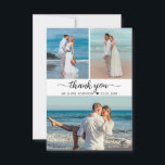 Elegant bedankt jullie collage bruiloft met kallig<br><div class="desc">Moderne, minimale elegante "Bedankt" script 3 Foto Collage Wedding Hartelijk dank. Stijlvol bedankt voor de sjabloon met 3 foto's aan de voorkant en 1 foto aan de achterkant. Met een tekst "Dank u" in een cursieve tekst met handschrift, is het lettertype van de staartdoopvont van de wasstaart zwart op witte...</div>