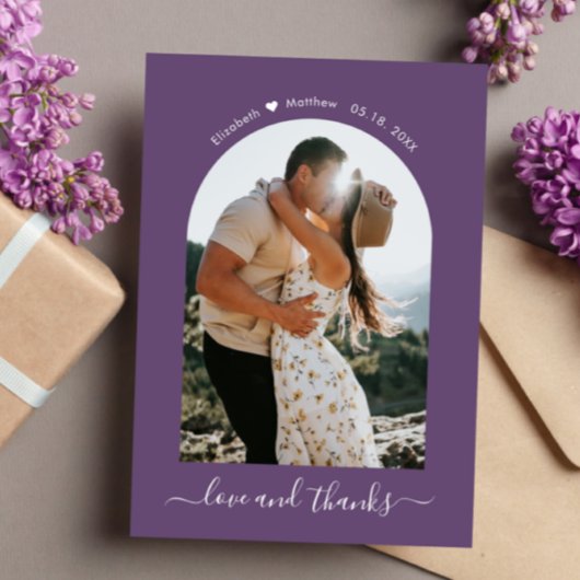 Elegant Bedankt Script 2 Foto Mauve Arch Bruiloft