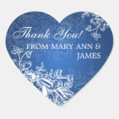 Elegant Bedankt  Swirls Blue Hart Sticker (Voorkant)