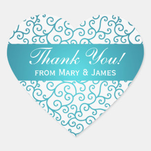 Elegant Bedankt Swirls Patroon Aqua Blue Hart Sticker
