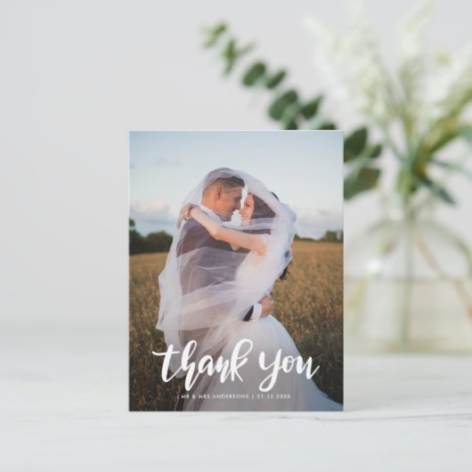 Elegant bedankt voor het vaste paar foto's bruilof briefkaart (Staand voorkant)