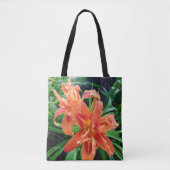 Elegant Bedewed Oranje Dubbelvloed Daylilies Tote Bag (Voorkant)