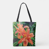 Elegant Bedewed Oranje Dubbelvloed Daylilies Tote Bag (Achterkant)