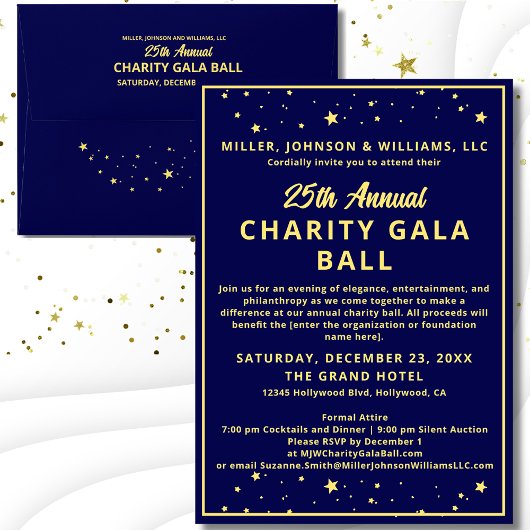 Elegant Bedrijf Charity Gala Ball Blauw Goud Kaart
