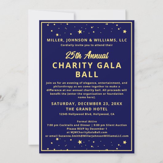 Elegant Bedrijf Charity Gala Ball Blauw Goud Kaart (Voorkant)