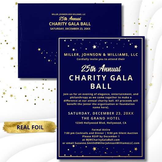 Elegant bedrijf Charity Gala Ball Blue Budget Folie Uitnodiging