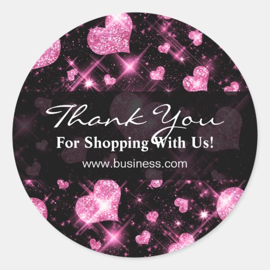 Elegant bedrijf dank u roze glitter harten ronde sticker (Voorkant)