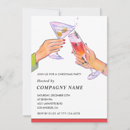 Elegant Bedrijf Kerstfeest Cocktail Party Kaart (Voorkant)
