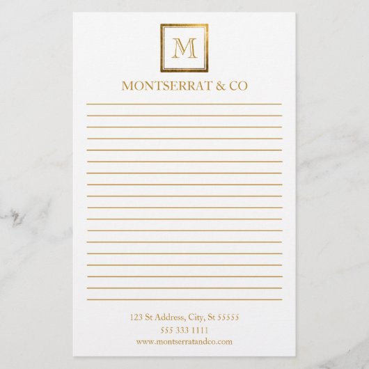 Elegant Bedrijfs Monogram Logo Gouden Vierkante Ge Briefpapier (Voorkant)